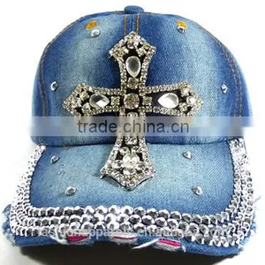 Fashion Jeans Rhinestud Baseball Caps 6 Panels Jesus Decorated Headwear thumbnail-1
