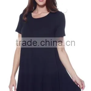 Women Clothing Shortsleeve Loose Flowy Stretch Fabric Knit Crewneck Tunic Dresses for Women thumbnail-1