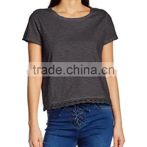 2016 Ladies Thin O-neck Blank t Shirt With Lace Hem thumbnail-3