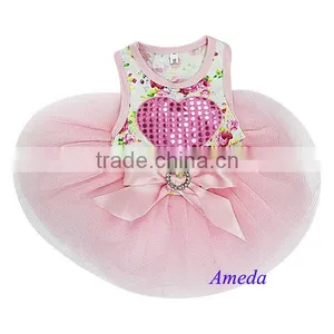 White Light Pink Rose Flower Heart Crystal Party Dress Small Pet Dog Clothes XS-L thumbnail-1