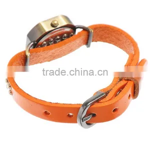 Women Retro Strap Leatherette Wrist Adjustable Watch Orange Easy Read 24cm(9 4/8")long,1pc,Customize thumbnail-1