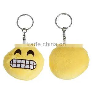 Custom Silver Tone Yellow Emoji Laughing Pattern PP Cotton Keychain Keyring thumbnail-3