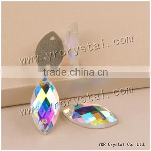 Sew on Fish Eye ab Rhinestones Beads Crystal Glass Beads AB Color With Two Holes or Not thumbnail-2