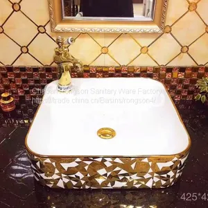 2018 High Quality Round Modern Good Sale Ceramics Bathroom Wash Hand Art Golen Basin Sinks in Middle East Market thumbnail-4