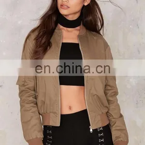 New Design Plain Cotton Bomber Jackets for Women Wholesale thumbnail-2