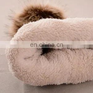 Crochet Stripped Hats Cute Eyes Raccoon/fox Fur Pom Pom Hats thumbnail-3