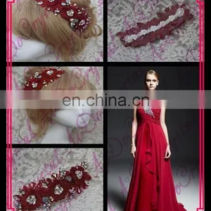 Aidocrystal Red Wedding Hair Piece Bridal Headpiece Handmade Rhinestone Lace Indian Flower Accessories thumbnail-1