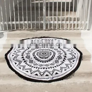 Indian Mandalan Round Hippie Black ZEN Roundie Tapestry Hippy Boho Gypsy Cotton Round Beach Throw Yoga Mat Tassel thumbnail-1