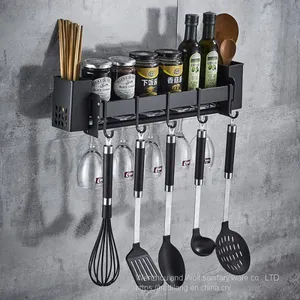 Multifunctional Kitchen Shelf Wall Hanging Aluminum Seasoning Material Storage Shelf Black thumbnail-2