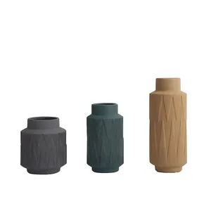 Modern Simple Style Ceramic Vase Hand Made Cylindrical Shape Chinese Vase For Room Decor thumbnail-1