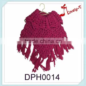 Wholesale Big Collar Hand Knitting Baby Girls Winter Warm Fashion Acrylic Poncho Shawl With Tassels thumbnail-1
