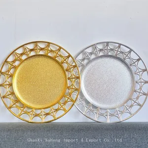 Hot Sale Gold Silver Charger Plates Wedding Decoration Luxury Plastic Charger Plates For Banquet Wedding thumbnail-1