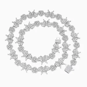 Shining Star Jewelry Diamond Butterfly Rose Silver Chain Necklace For Women thumbnail-4