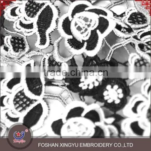 2016 Apparel Garment Accessories Black and White Cotton Crochet Indian Schiffli Embroidery Lace Fabric thumbnail-3