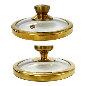 Wide Golden Stainless Steel Rim Tempered Glass Cookware Cover With Steam Hole Pot Lid for Kitchen Cooking Tools thumbnail-1
