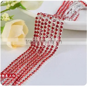 Red Silver Plating Wholesales AAA Quality Shinny Close Crystal Cup Claw Rhinestone Chain for Jewelry Cloth Decorating Cheapest thumbnail-1