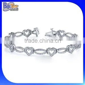 Fashion 925 Sterling Silver Diamond Heart Shaped Tennis Bracelet Heart Bracelet thumbnail-1