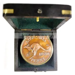 Vintage Solid Brass Decor Compass - Maritime Gift Compass With Box 13524 thumbnail-3