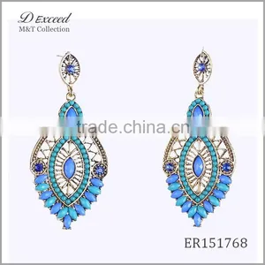 Wholesale Jewelry New Designs Women's Ethnic Resin Beaded Earrings Leaf Gold/Silver Plating Drop Earrings thumbnail-1
