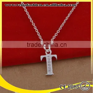 Silver Chian t Initial Letter Pendant, Fashion Letter Pendant Jewelry thumbnail-1