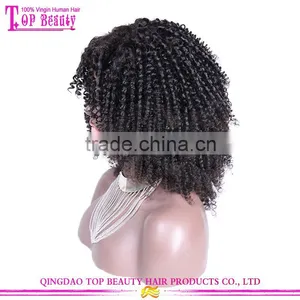 2016 Hot Sale Full Lace Curly Bob Wig 22inch 150% Density Natural Color Mongolian Hair Kinky Curly Wig for Black Women thumbnail-5