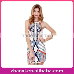 In Stock Halter Beautiful Lady Fashion Printed Skirt Sleeveless Dress thumbnail-1