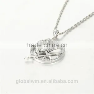 Hot Selling Solid Silver Bird Arrow Clear CZ Pendant For Gay Men Necklace thumbnail-4