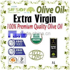 Pure Natural Extra Virgin Olive Oil.Organic Olive Oil With FDA Certification. 1L Metallic Tin thumbnail-1