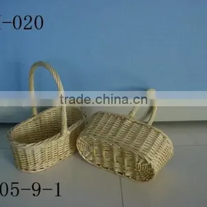 Round Empty Wicker Gift Basket With Handle thumbnail-1