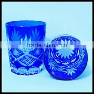Cobalt Blue 8 oz Stock Hand Cut Round Glass Tumbler thumbnail-5