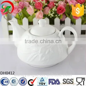 Plain White Porcelain Teapot,ceramic Teapot With Embossing Design thumbnail-1