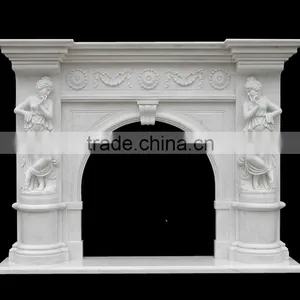 Indoor Hand Carving Woman Sculpture White Marble Fireplace thumbnail-1