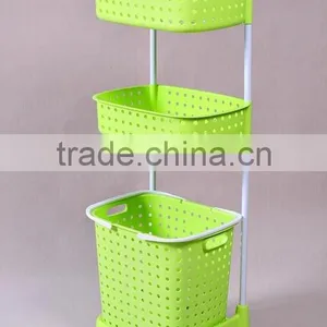 Plastic Three Layers Laundry Basket Bathroom Shelves With Wheels thumbnail-1