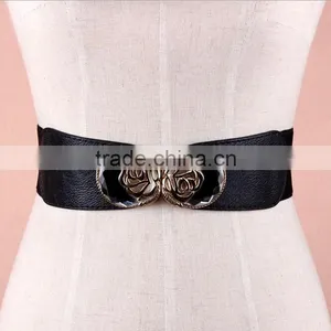 Wholesale Stone Inlaid Flower Pattern Buckle Sex Women Lady Wide PU Waist Belt thumbnail-1
