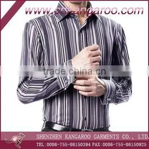Mens Business Casual Purple Long Sleeves Striped Cotton Shirt thumbnail-1