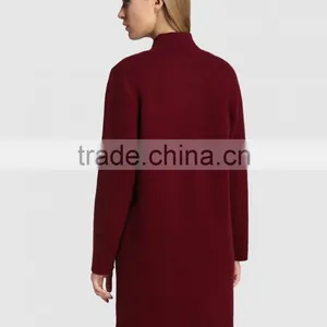 Women Long Sleeve Plain Color Red Long Coat Ladies Fashion Coat Wholesale Custom Clothing Hot Selling thumbnail-3