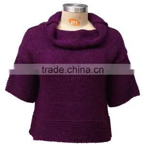 Loose High Neck Blend Alpaca Sweater for Women, Women Half Sleeve Sweater thumbnail-1