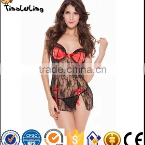 Lingerie Manufactuer Hot Sale Sexy Women Black and Red Sexy Transparent Lingerie Babydoll thumbnail-1