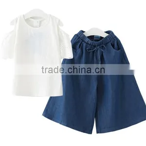 Zm35616a Fashion Clothing 2017 Wholesale Girls Shirts and Jean Pants Clothes Set thumbnail-5