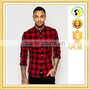Skinny Shirt in Burgundy Buffalo Check With Long Sleeves thumbnail-1