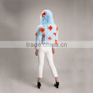 Myfur Ladies Pale Blue Fox Fur Coat With a Flower Genuine Fox Fur Outwear Jacket thumbnail-5