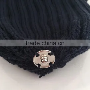 Myfur Adult Knitting Hat With Match Color Raccoon Fur Pom Poms in Navy thumbnail-5