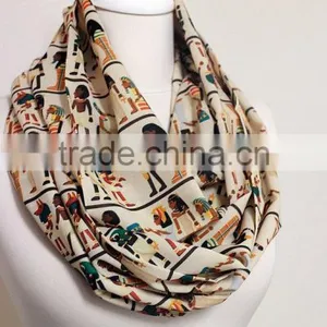 Antique Egyptian Pattern Infinity Scarf, Circle Scarf, Loop Scarf, Scarves, Shawls, Spring - Fall - Winter - Summer Fashion thumbnail-1