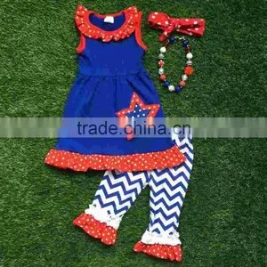 Sell Hot New Baby Girl Children Article Four Seven Summer Month Chevron Capri Folds Clothing Set Matching Sleeveless Necklaces a thumbnail-1