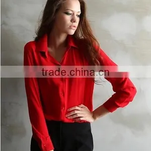 Korean Style v Neck Blue Chiffon Long Sleeve Blouses/ Garment Women Ladies Clothes / thumbnail-2