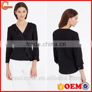 2015 New Collection Blouse 100% Polyester Dissymmetry Front Lady Blouse thumbnail-1