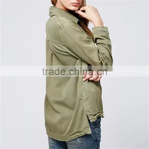 2017 Spring Long-sleeved Shirt Jacket Forest Green Coat for Women thumbnail-3