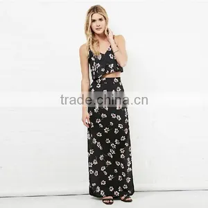 Two Pieces One Set Print Maxi Long Chiffon Dress thumbnail-1