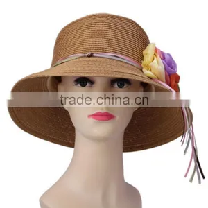 Flower Wide Brim Cloche Fedora Bowler Straw Hat Summer Spring Sun Cap thumbnail-3