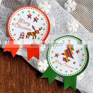Badge Shape Colorful Red Green Christmas ThemeBox Bag Label Baking Bag Sealing Sticker Baby Shower Gift Decoration Craft Packing thumbnail-1